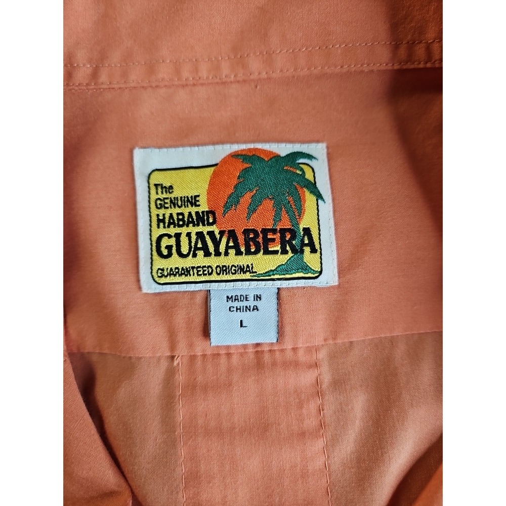 Haband Guayabera Cuban Shirt Zip Up Embroidered Peach Orange Rust Cubavera LG - Picture 5 of 9